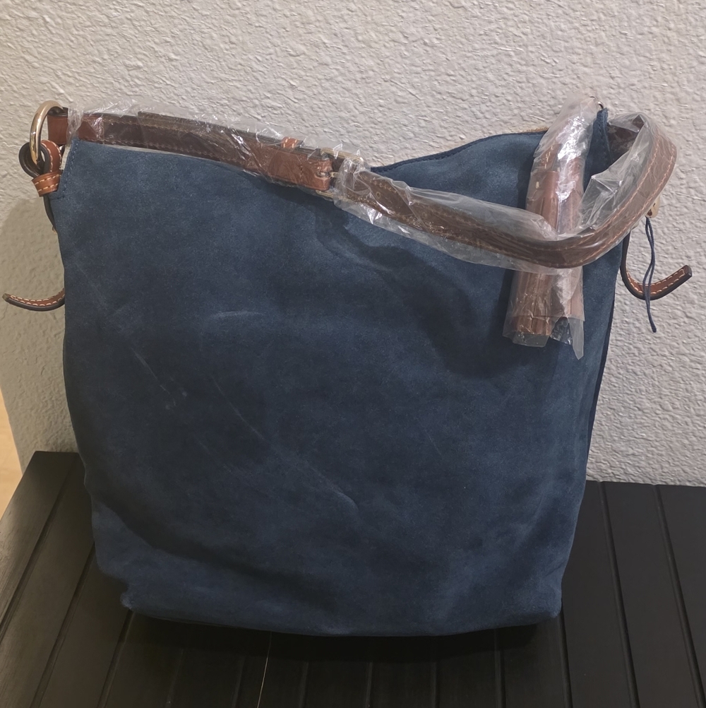 Dooney & Bourke Blue Suede Shoulder Bag - Picture 6 of 6